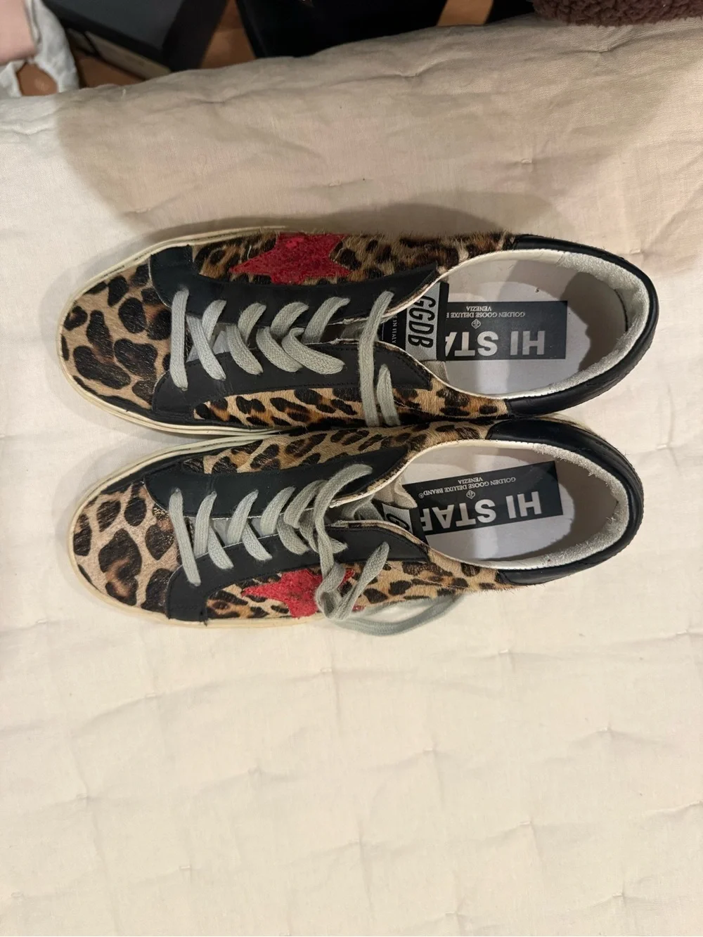 Golden Goose Leopard Haircalf Low-Top Sneaker with Red Star